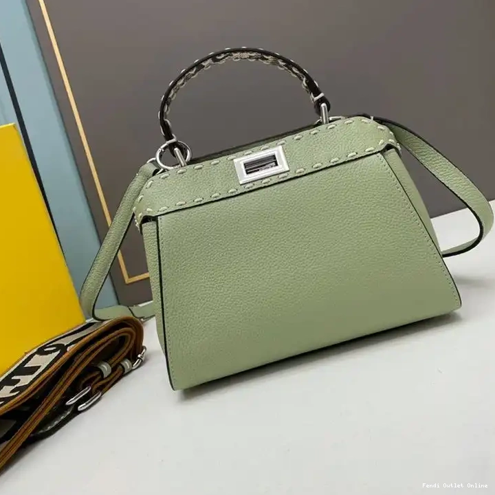 Leather In Stitching Green Calf Mini Bag Peekaboo Iconic Fendi 0706